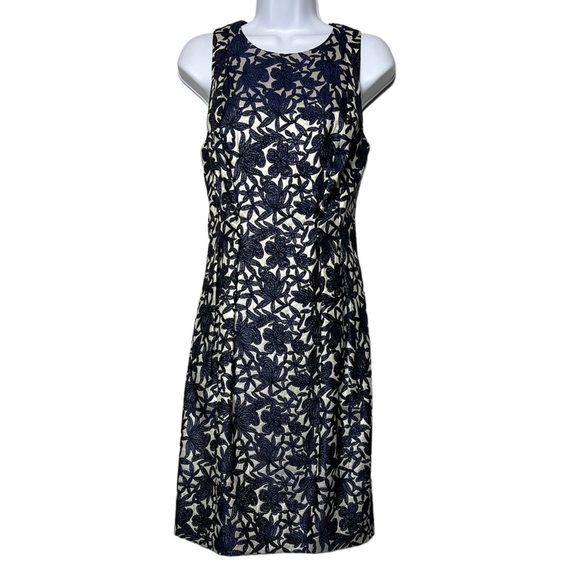 Kay Unger Open Back Blue Floral Embroidered Cocktail Dress - Picture 1 of 7